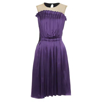 Lanvin 2006 Runway Purple Nude Silk Gathered Panelled Cocktail Dress Fr36 S