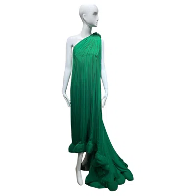 Pre-owned Lanvin 2008  By Alber Elbaz One Shoulder Green Silk Gown