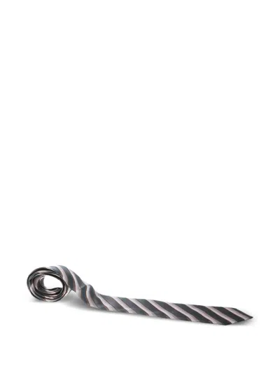 Pre-owned Lanvin 2010 Diagonal-stripe Tie In Brown