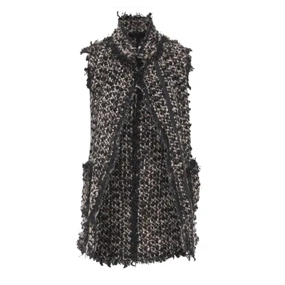 Pre-owned Lanvin 2012 Beige Black Wool Blend Boucle Tweed Vest