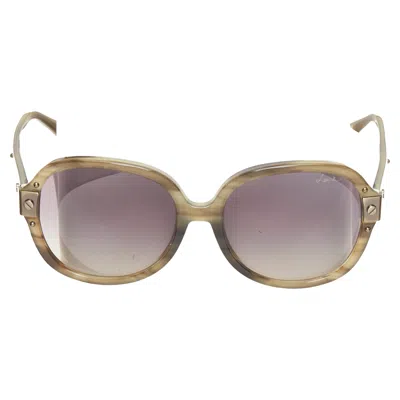 Pre-owned Lanvin 2012 Sln-505 Print Brushed Metal Hinge Oversized Butterfly Sunglasses In Green