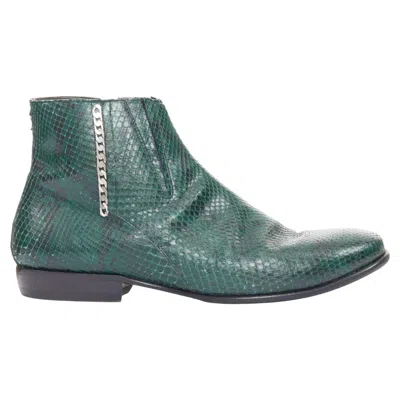 Pre-owned Lanvin 2012 Vintage Snakeskin Scaled Leather Silver Chain Accent Ankle Boots