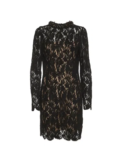 Pre-owned Lanvin 2014 Bead-embellished Lace Mini Dress In Black