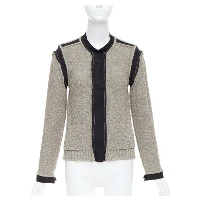 Pre-owned Lanvin 2014 Metallic Gold Black Trim Long Sleeve Cardigan S