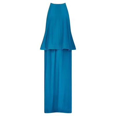 Pre-owned Lanvin 2015  By Alber Elbaz Teal Tiered Maxi Dress In Green