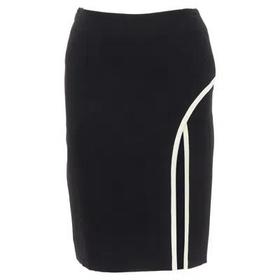 Lanvin 2017 Cady Black Cream Trim Front Slit High Waist Pencil Skirt Fr34 Xs
