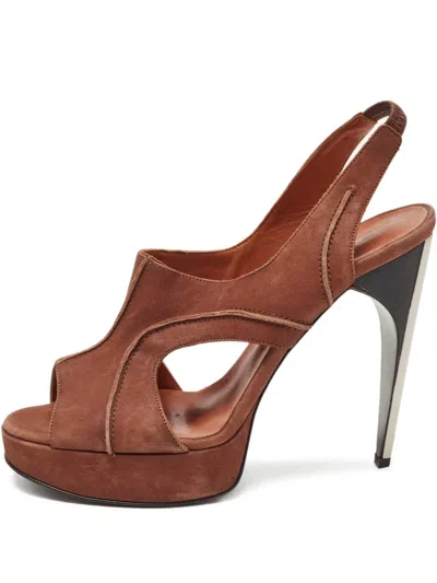 Pre-owned Lanvin 2024 130mm Platform Sandals In Brown