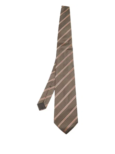 Pre-owned Lanvin 2024 Striped Silk Tie In Brown