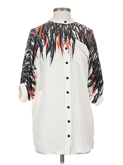 Pre-owned Lanvin 3/4 Sleeve Silk Top Ivory Mock Neckline Tops In White