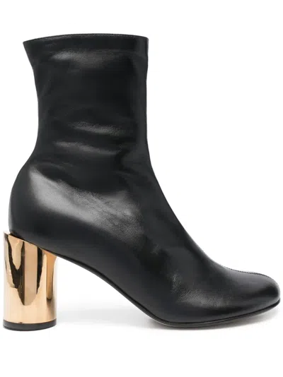LANVIN 75MM ROUND-TOE LEATHER BOOTS