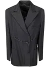 Lanvin Drawstring Waist Deconstructed Jacket In ブラック