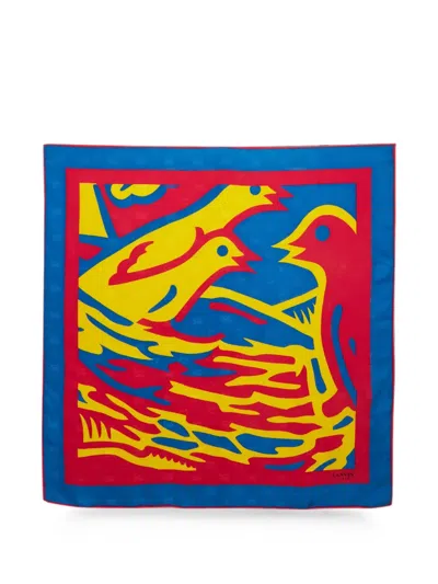 Pre-owned Lanvin Abstract Bird Print Scarf In Blue