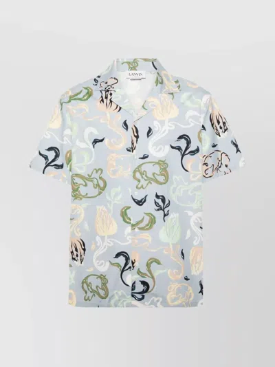 Lanvin Abstract-print Cotton Shrit In Blue