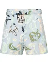 Lanvin Abstract Pattern Print Pleat Detailing Shorts In Blue