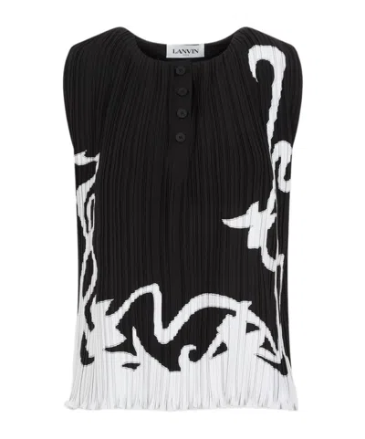LANVIN LANVIN ABSTRACT-PRINT PLEATED SLEEVELESS BLOUSE