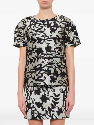 Lanvin Abstract-print Short-sleeve Top In Black