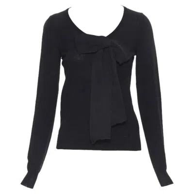 Pre-owned Lanvin Alber Elbaz 2008 Fleece Wool Black Signature Grosgrain Ribbon Sweater S