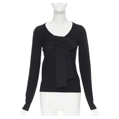Pre-owned Lanvin Alber Elbaz 2008 Fleece Wool Black Signature Grosgrain Ribbon Sweater S