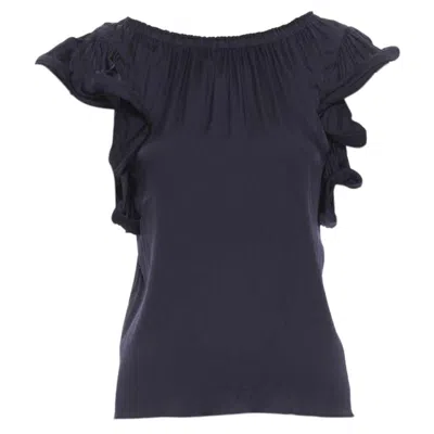 Pre-owned Lanvin Alber Elbaz 2008 Stretch Silk Elasticated Neck Ruffle Sleeve Top Fr34 Xs In Black