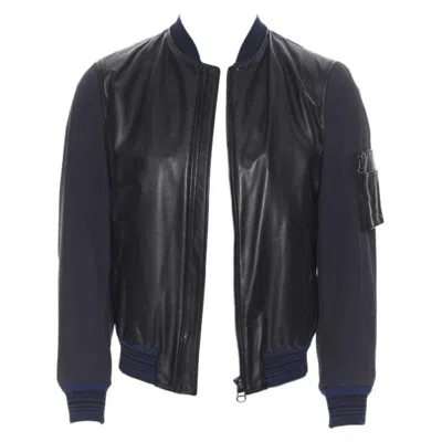 Pre-owned Lanvin Alber Elbaz Black Contrast Lamb Leather Front Ma1 Bomber Jacket Eu44 Xs