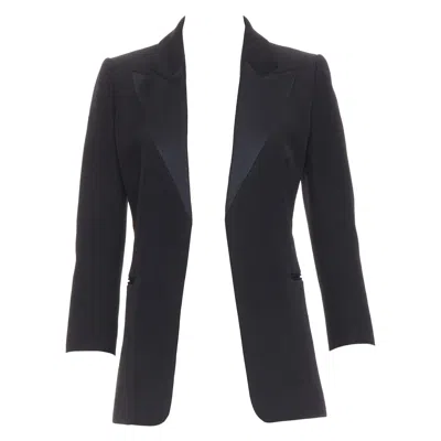 Pre-owned Lanvin Alber Elbaz Black Wool Silk Trompe Loeil Pressed Peak Lapel Blazer Fr36 S