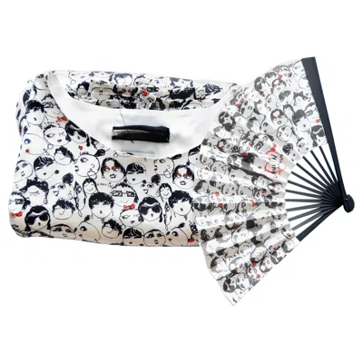 Pre-owned Lanvin Alber Elbaz Face Print Dress X Paper Fan In Gray