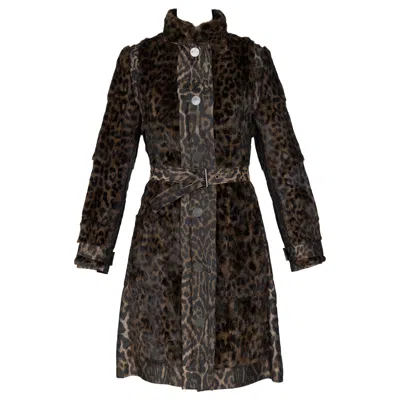 Pre-owned Lanvin Alber Elbaz F/w 2013 Leopard Fur & Taffeta Belted Trench Coat In Black