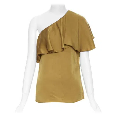Pre-owned Lanvin Alber Elbaz Gold Viscose Acetate Layered One Shoulder Evening Top Fr36 Xs In Brown