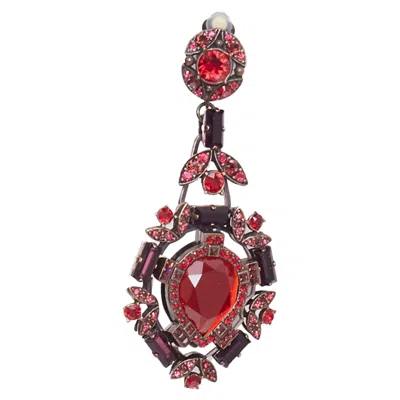 Pre-owned Lanvin Alber Elbaz Red Crystal Rhinestone Teardrop Statement Clip Earrings Pair