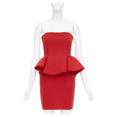 Pre-owned Lanvin Alber Elbaz Signature Red Neoprene Peplum Strapless Zip Dress Fr34 Xs