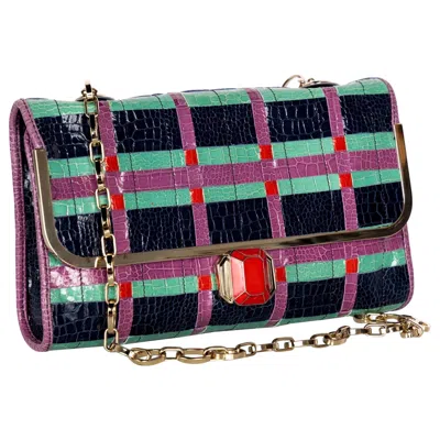 Pre-owned Lanvin Alber Elbaz Turquoise Red Crocodile Effect Woven Chain Bag Spring 2009