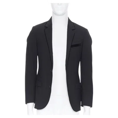 Pre-owned Lanvin Alber Elbaz Wool Blend Black Velvet Peak Lapel Formal Blazer Jacket Fr44