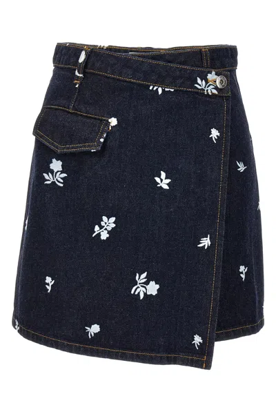 Lanvin All-over Embroidery Skirt In Blue
