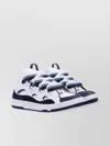 Lanvin Almond Toe Leather Sneakers With Metallic Eyelets In Blue
