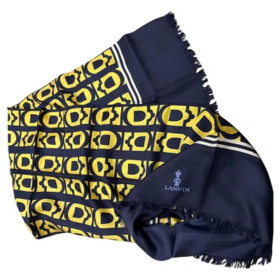 Pre-owned Lanvin An Elegant 1980s Blue And Yellow Silk Scarf By Pierre