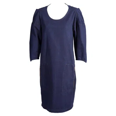 Pre-owned Lanvin & Acne Dark Blue Denim Dress With Gathered Sleeve Detail Zippered Pockets