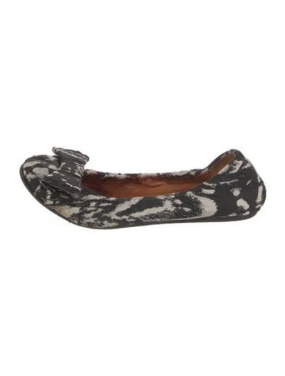 Pre-owned Lanvin Animal Print Bow Accents Ballet Flats In Black/white