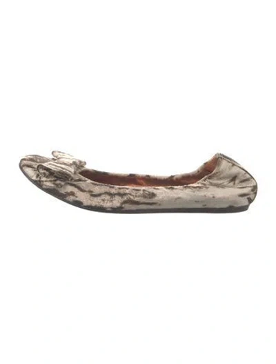 Pre-owned Lanvin Animal Print Bow Accents Ballet Flats In Neutral