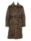 Lanvin Long Animal Print Coat With Belted Waist In Brown