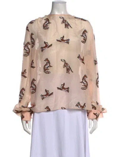 Pre-owned Lanvin Animal Print Crew Neck Blouse In Pink