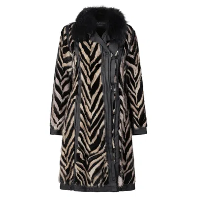 Pre-owned Lanvin Animal Print Fur Collared Coat In Black