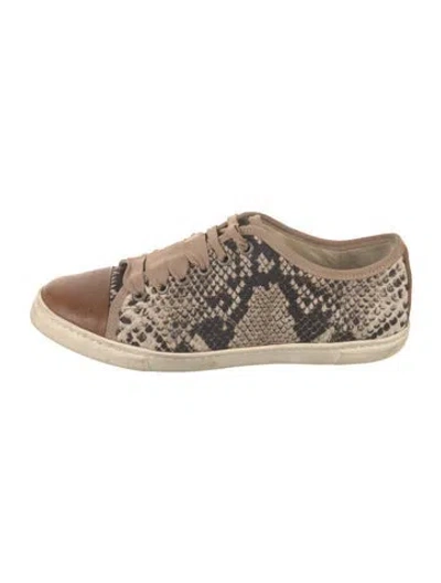 Pre-owned Lanvin Animal Print Leather Trim Embellishment Sneakers In Brown