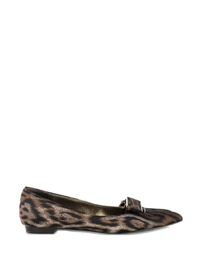 Pre-owned Lanvin Animal-print Loafers In Brown