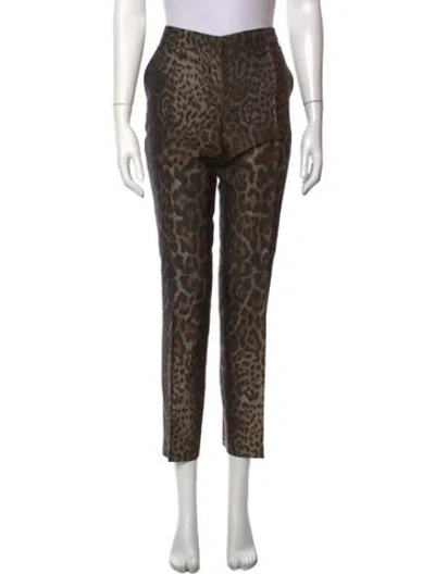 Pre-owned Lanvin Animal Print Straight Leg Pants In Black/brown