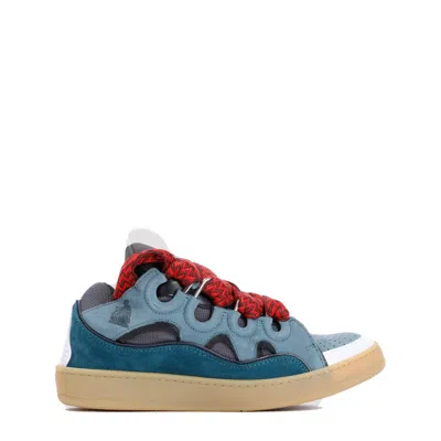 LANVIN LANVIN ANTHRACITE SUEDE CALF LEATHER CURB SNEAKERS