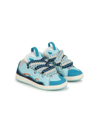 Lanvin Kids' Aquamarine Leather Curb Sneakers In Green