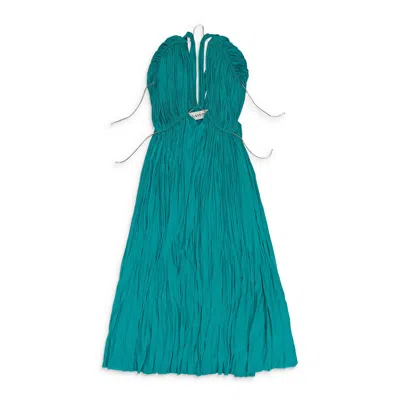 LANVIN AQUAMARINE LONG PLEATED DRESS