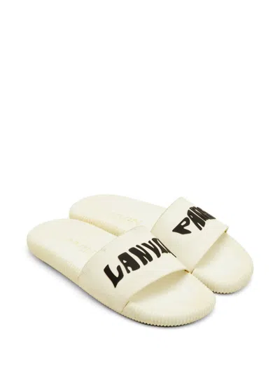Pre-owned Lanvin Arpège Logo-print Slides In White