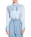 Lanvin Satin Top Sleeves Bow Detail In Sky Blue