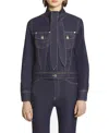 Lanvin Ascot Collar Denim Jacket In Navy Blue